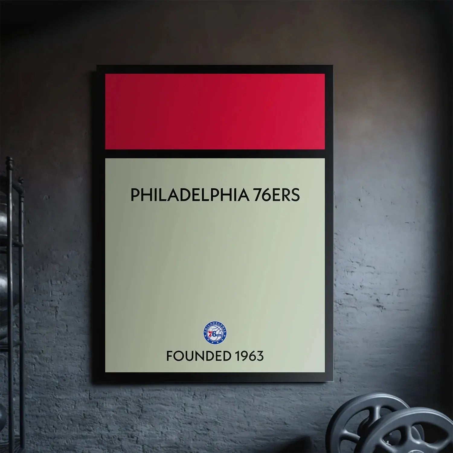 Square-format digital display of the Philadelphia NBA Game Board - 76ers graphic design.