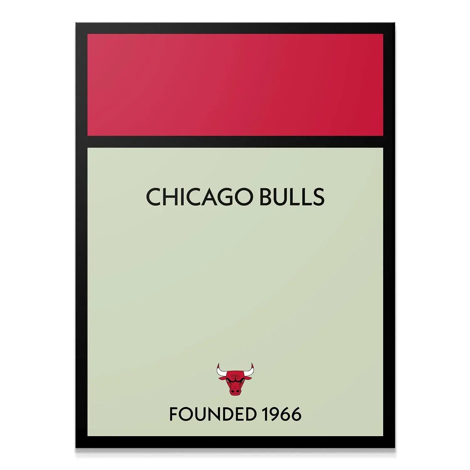Close-up detail of the Chicago Bulls logo and 'FOUNDED 1966' text on the modern Game Board - Bulls print.