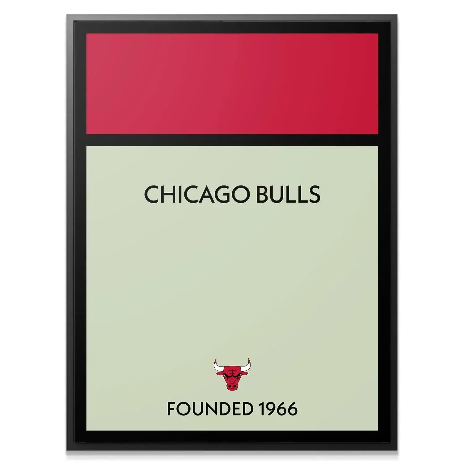 Full frontal view of the minimal black-framed Game Board - Bulls wall art in high resolution.