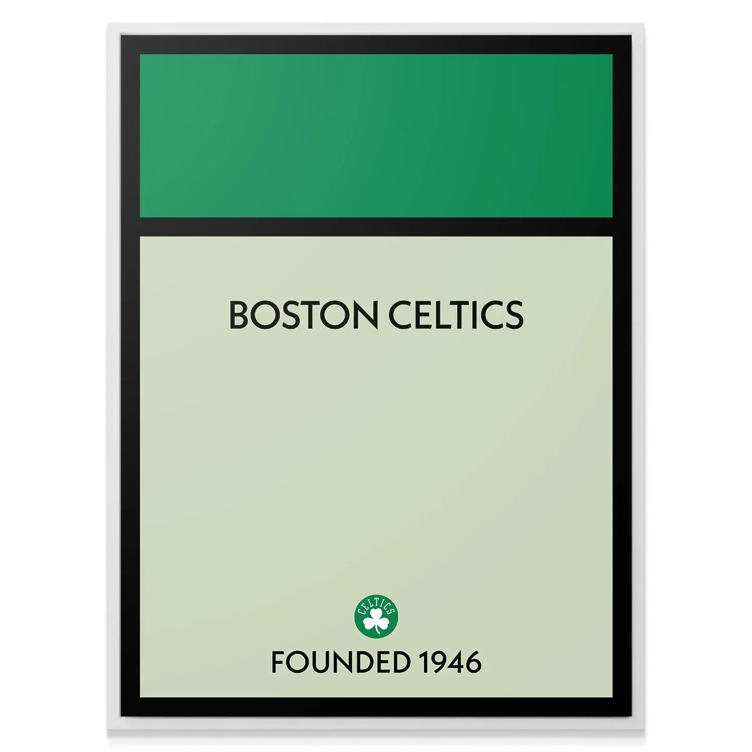 Angled shot showing the thick black border surrounding the Game Board - Celtics artwork.