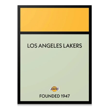 Square-on view of the framed minimalist Game Board - Lakers wall art print.