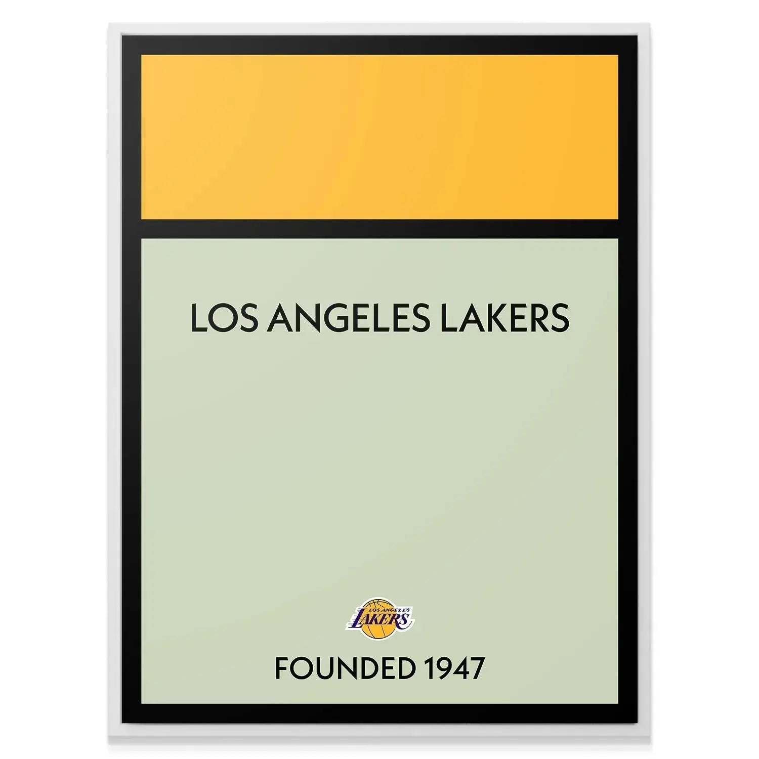 Lifestyle shot of the framed Game Board - Lakers hanging above a modern office desk setup.