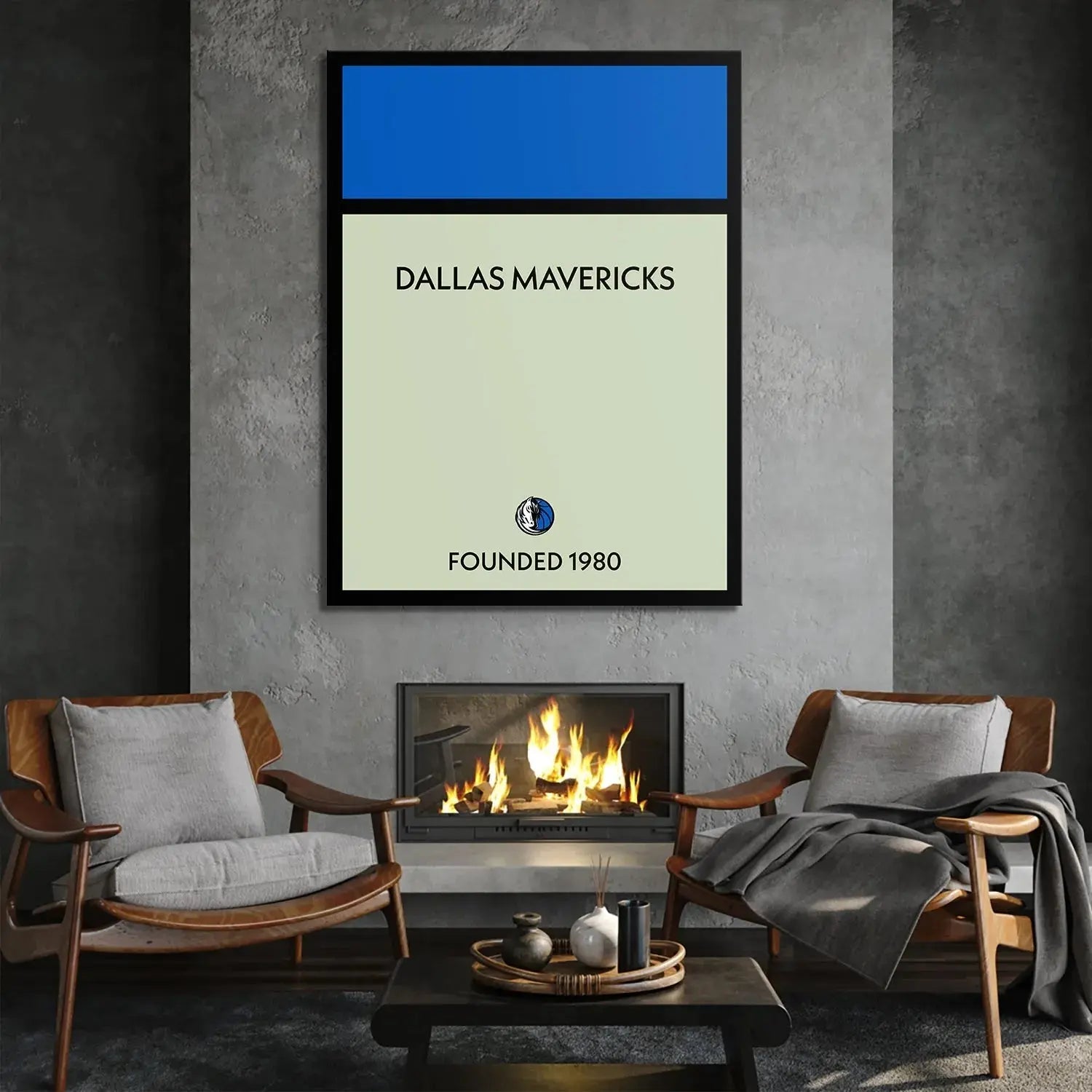 Corner perspective showing the sharp black border surrounding the Game Board - Mavericks poster on a white background.