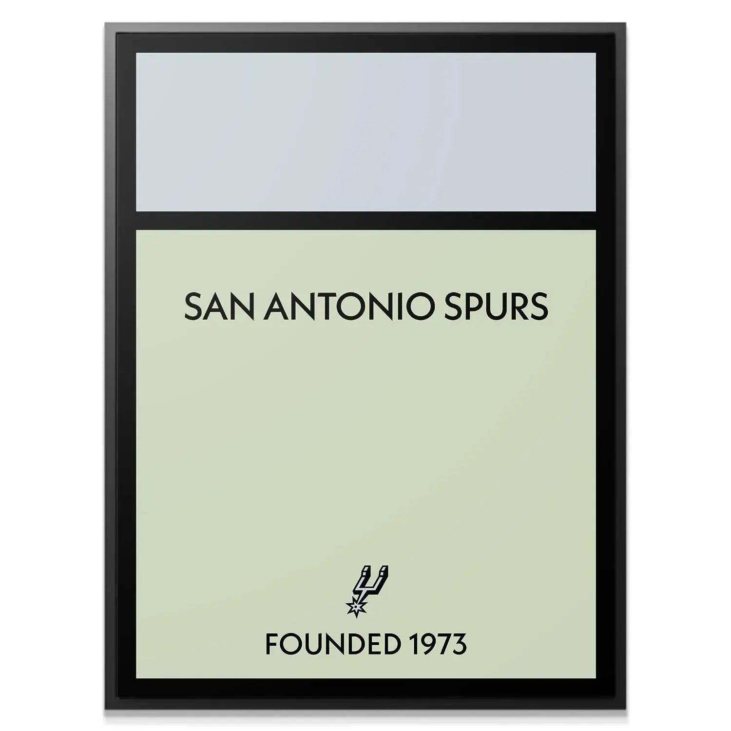 Close-up of the 'San Antonio Spurs' text on the minimalist Game Board - Spurs print.