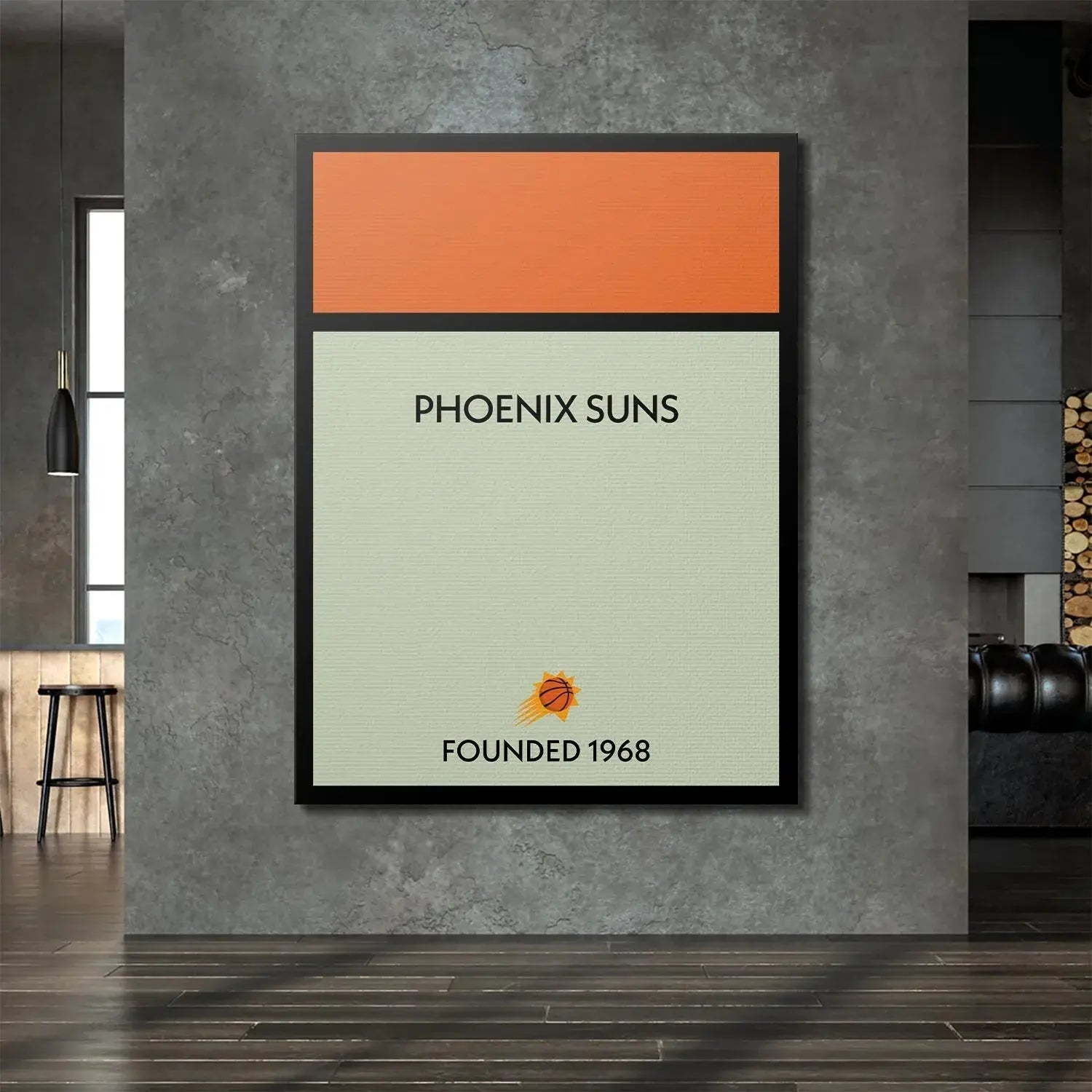 Detailed view of the "PHOENIX SUNS" typography on the center panel of the Game Board - Suns.