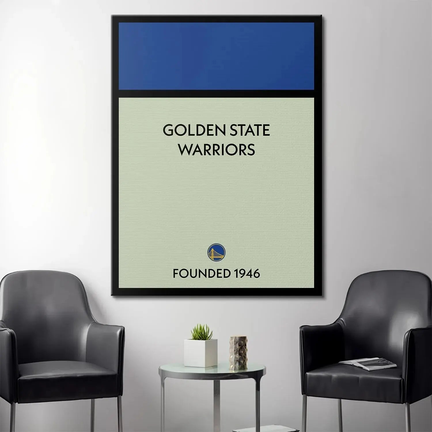 The bottom section showing the "FOUNDED 1946" text and GSW logo on the 'Game Board - Warriors' design.