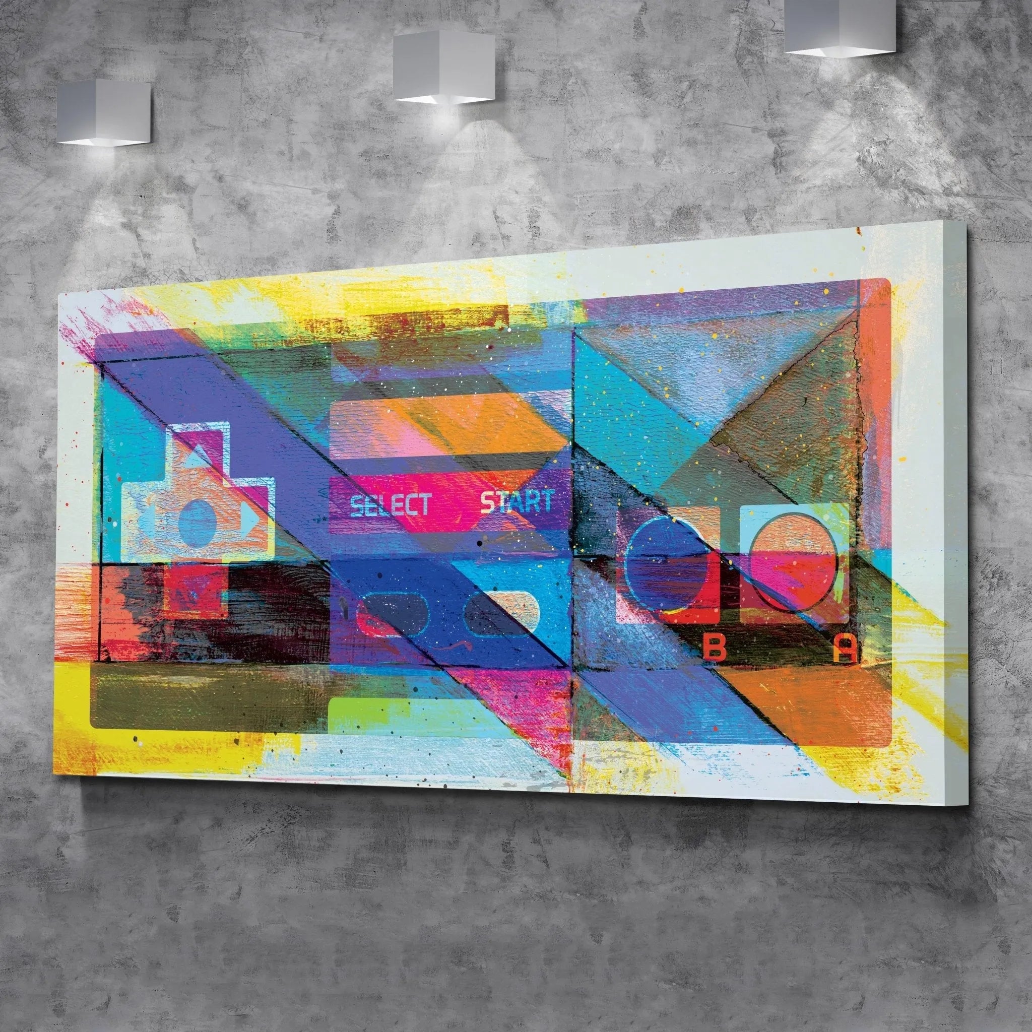 Angled perspective showing the thickness and edge wrap of the "Game On" gallery canvas.