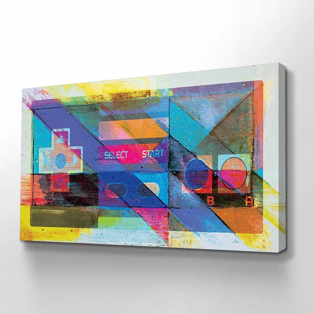 Pop art aesthetic showcasing the geometric breakdown of the D-pad in the "Game On" print.
