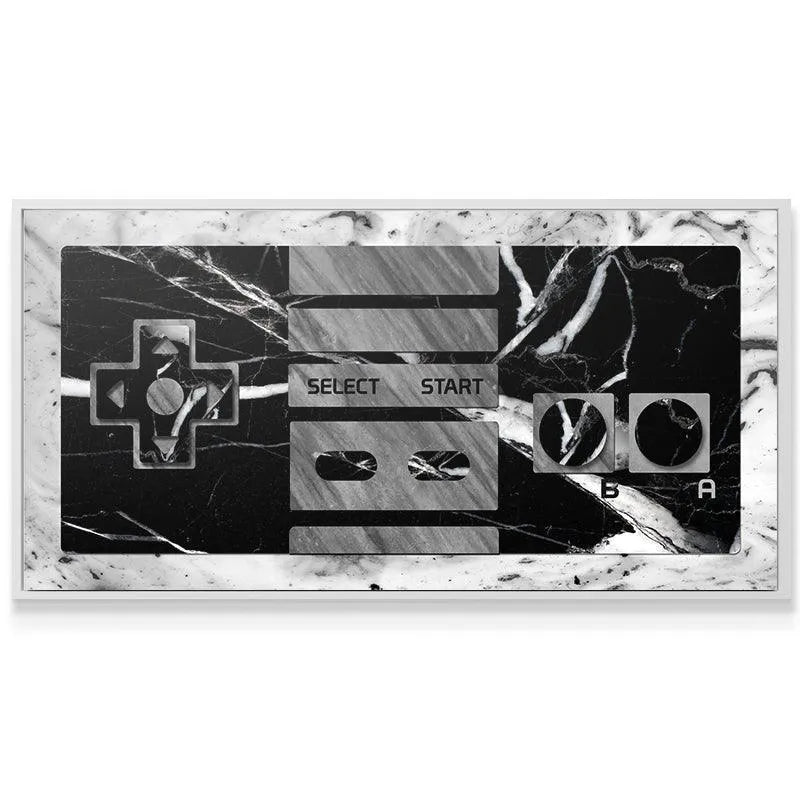 Texture detail of the white marble veining against black stone on the Game On (Marble Edition) artwork.