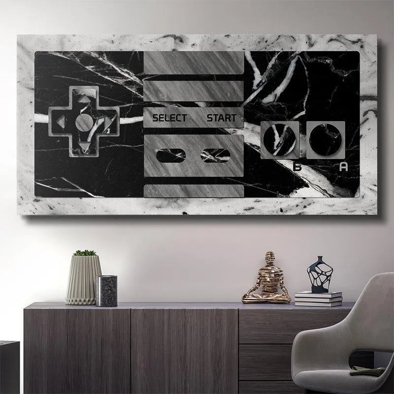 Oblique angle view highlighting the glossy surface finish of the Game On (Marble Edition) wall piece.