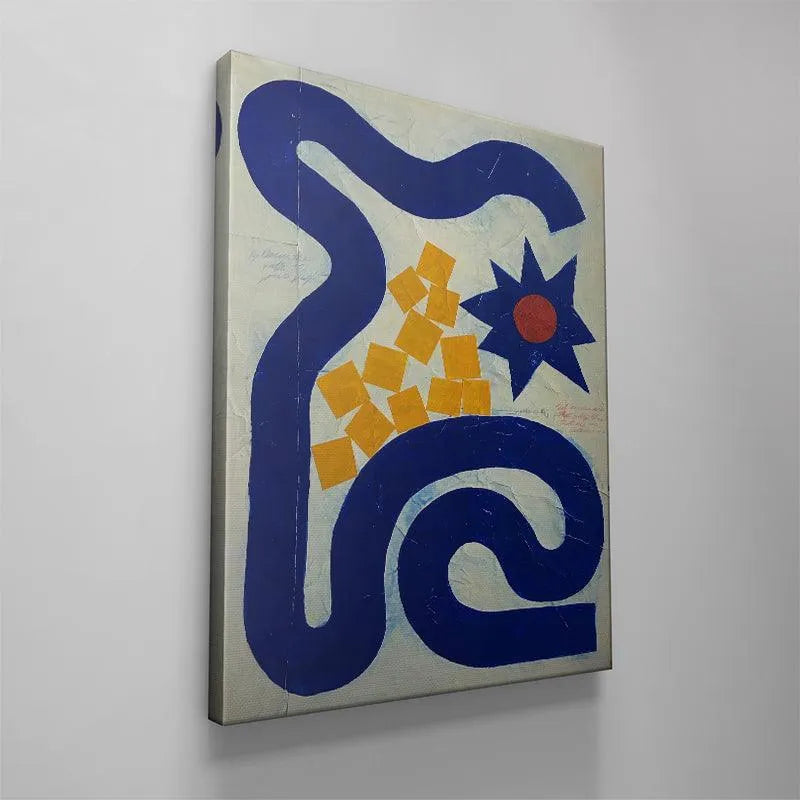 High contrast view emphasizing the cobalt blue and bright yellow shapes forming the 'Garden Path'.