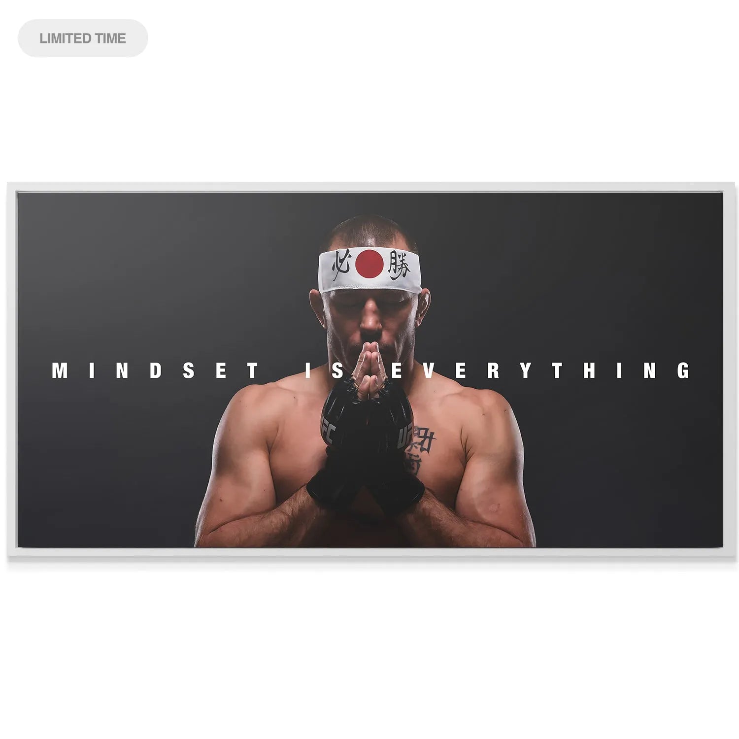 Detail of the traditional Japanese hachimaki headband and kanji worn by Georges St-Pierre signifying victory | George St. Pierre - Mindset is Everything