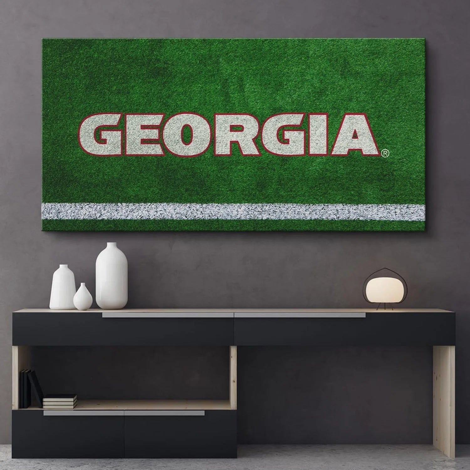 Detail emphasizing the crisp white sideline stripe painted below the university name in Georgia - Field Logo 2.