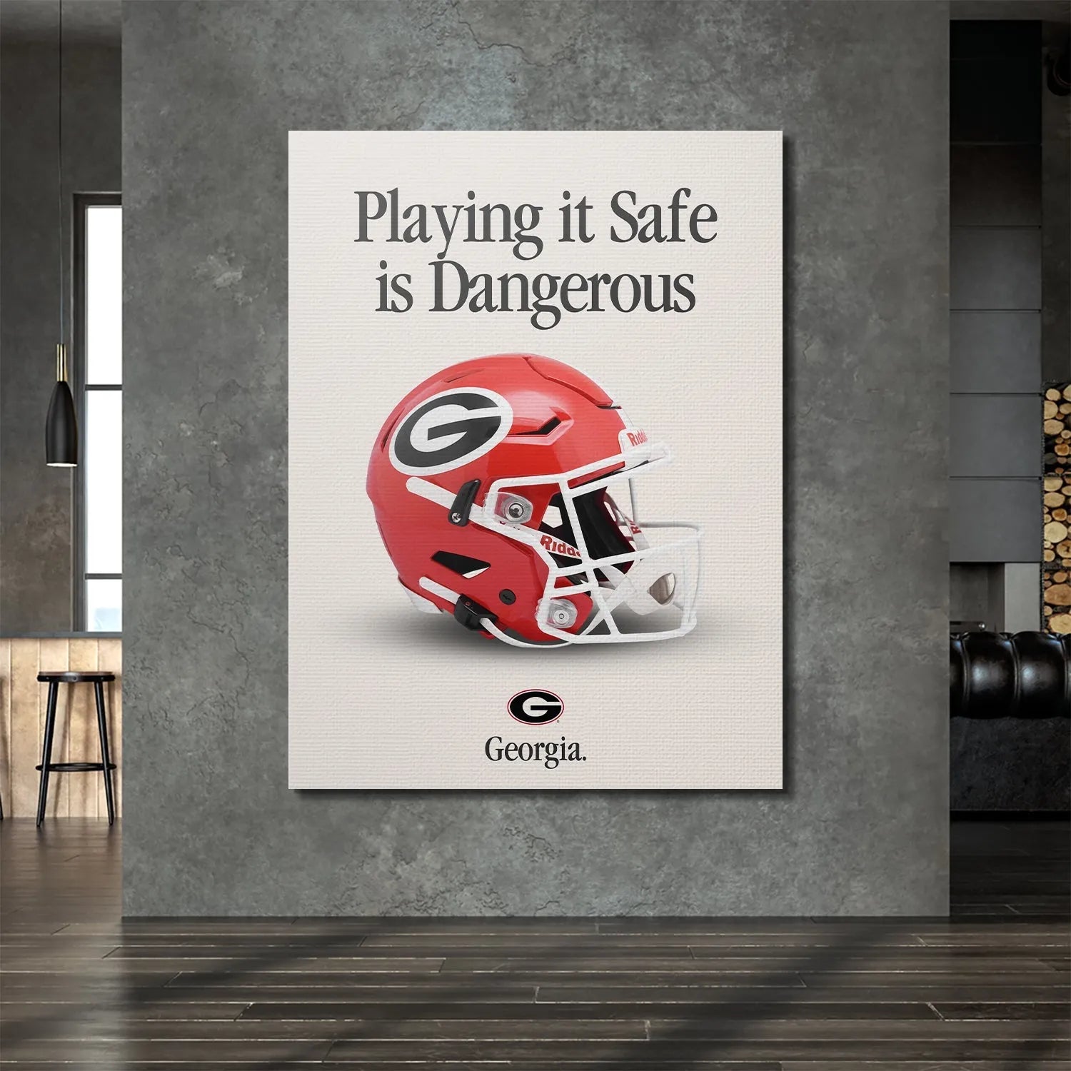 Detailed view of the white facemask and chin strap attachment on the Georgia - Playing It Safe V2 helmet graphic.