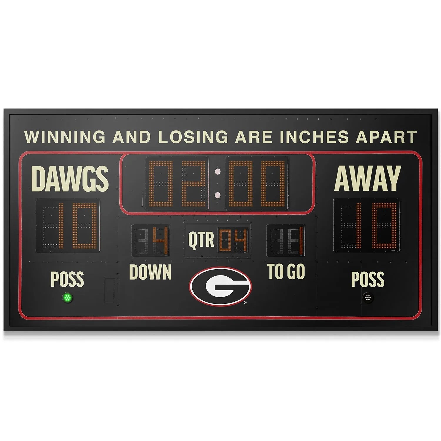 Full view of the motivational quote banner above the digital display on the detailed Georgia - Scoreboard sign.