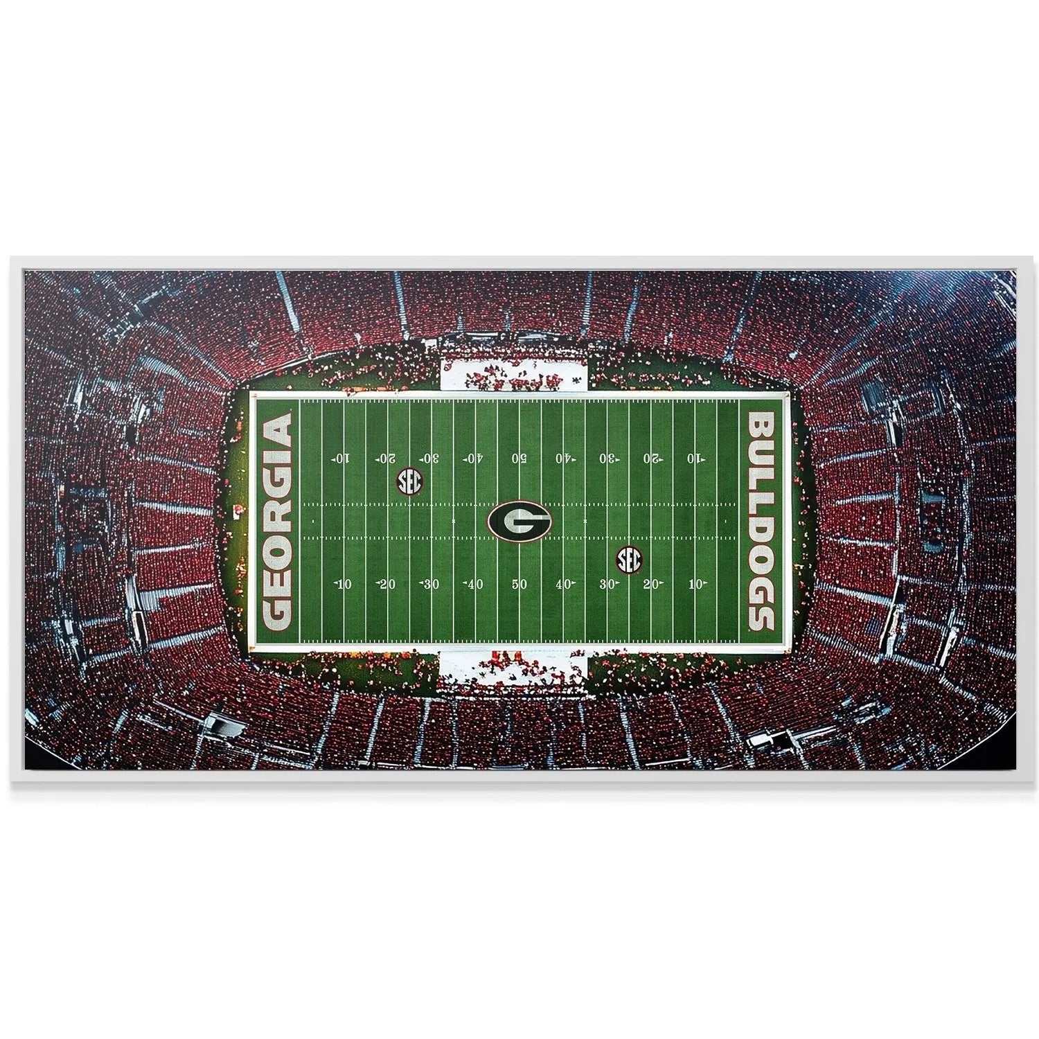 Wide-shot photography showcasing the full rectangular dimensions of the Georgia - Stadium playing field.
