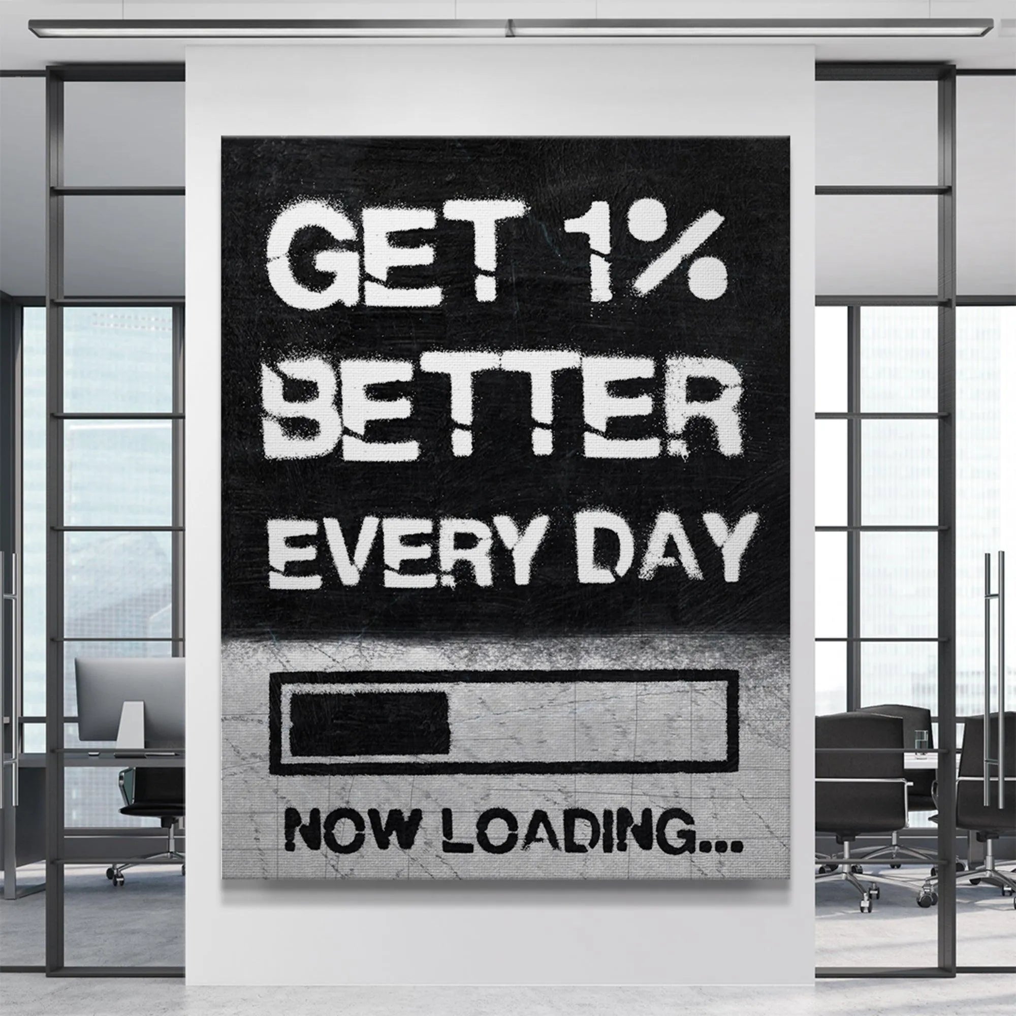 Full, frontal view of the street art inspired poster emphasizing the daily goal: Get 1% Better Every Day.