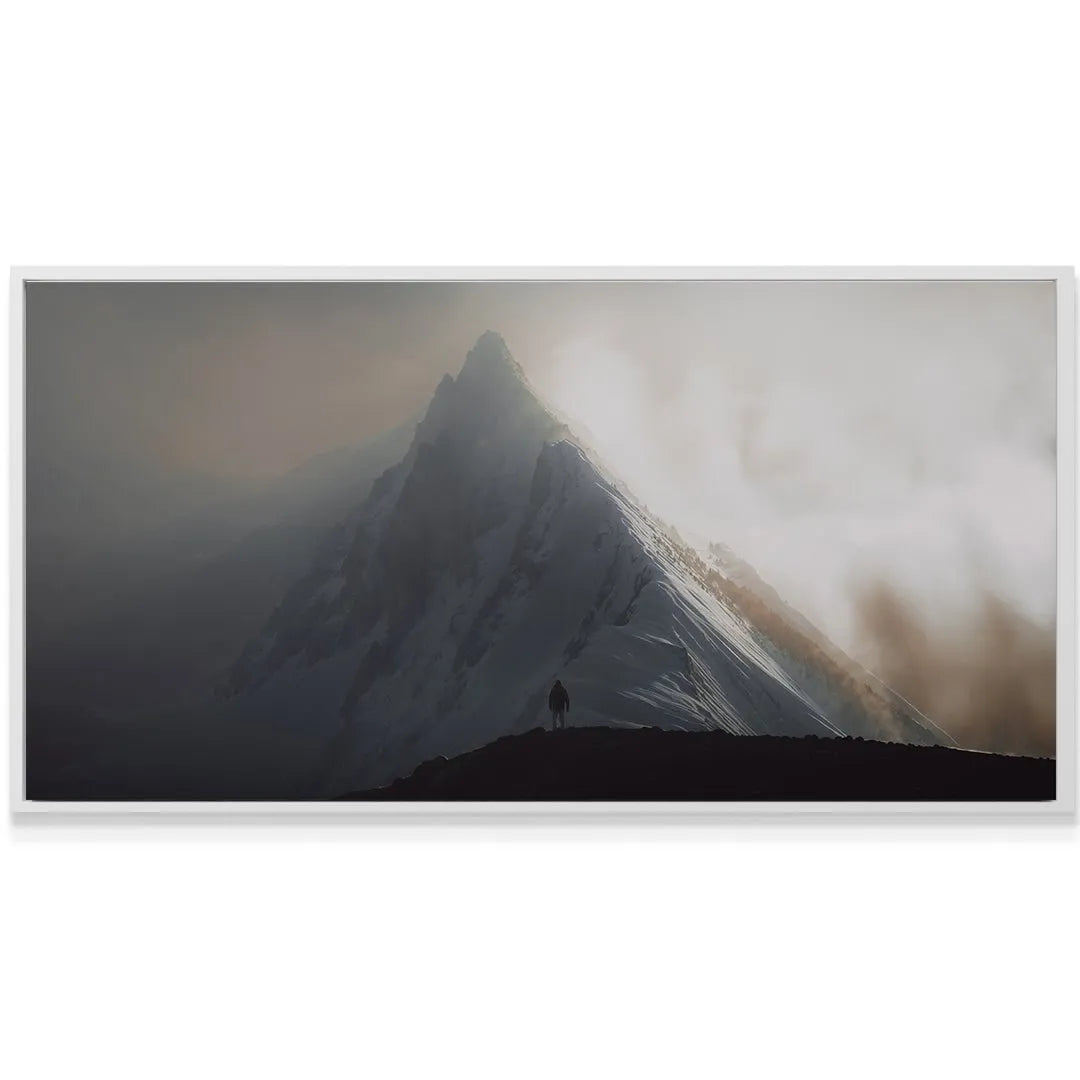 The subtle, minimalist typography spelling out 'Give Everything' overlaid on the dramatic, foggy landscape artwork.