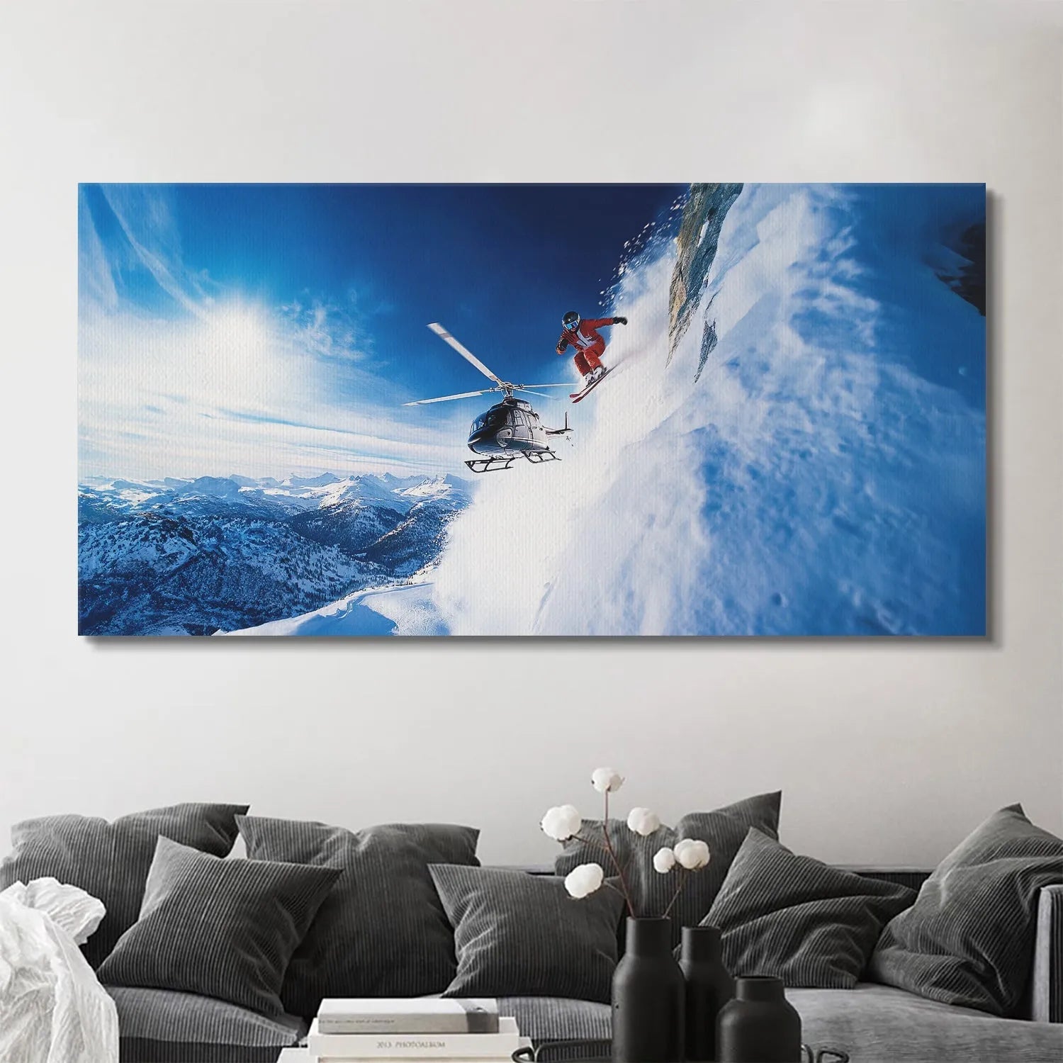 Extreme low-angle view emphasizing the massive height and verticality of the snow-covered cliff edge: Give Everything - Jump - No Quote.