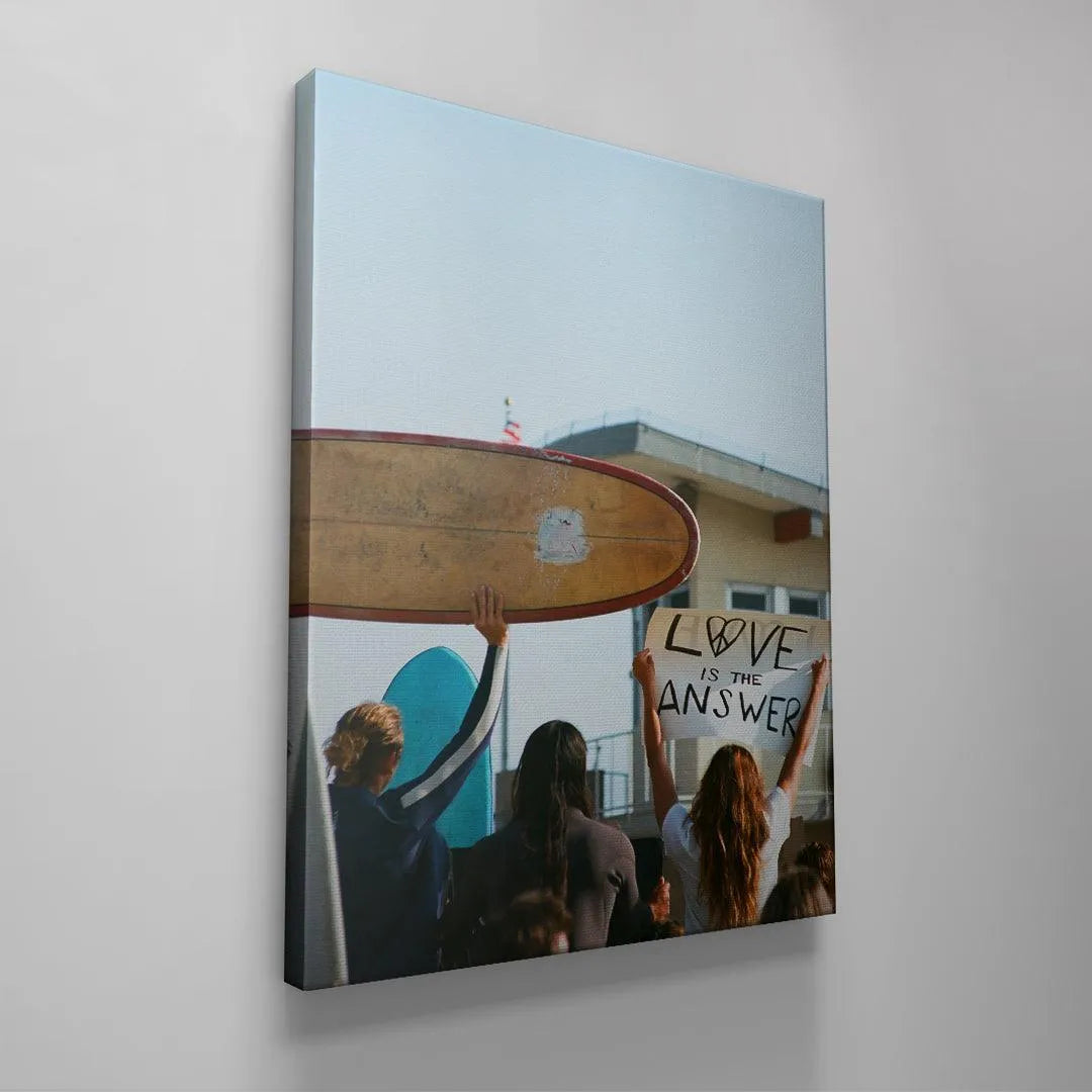 Coastal living room wall art featuring the iconic Give Love beach moment lifestyle shot.