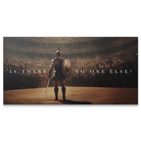 Full view of the dramatic Gladiator - Is There No One Else arena scene, showing the massive crowd.