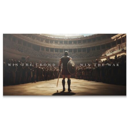 Gladiator - Win The Crowd full wide view of the Colosseum arena, capturing the vastness of the cheering audience.