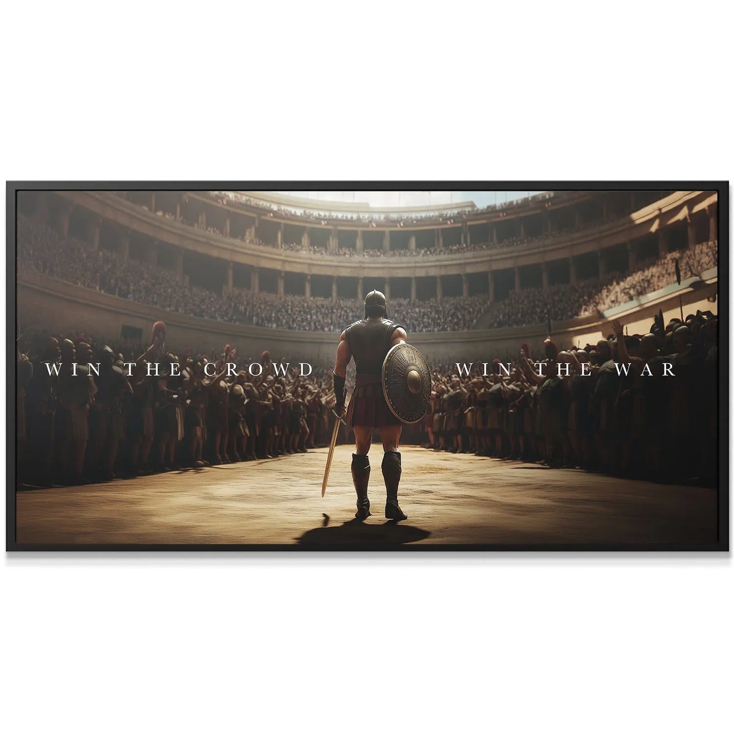 Close-up texture of the dusty arena floor beneath the gladiator's armored boots in Gladiator - Win The Crowd.