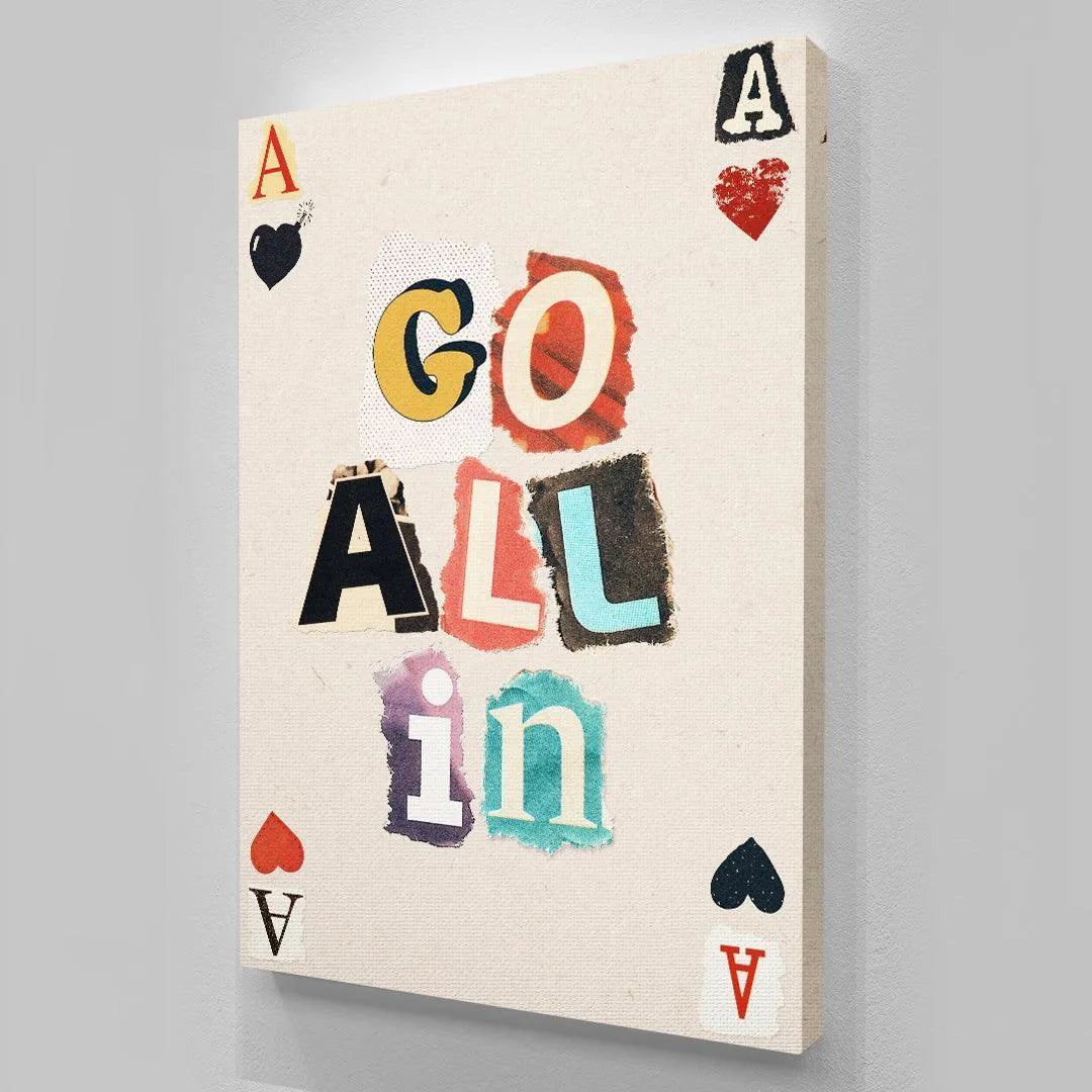Studio macro shot focusing on the diverse color palette used in the letters spelling "Go All In".