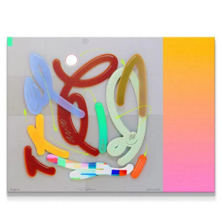 Full overhead view of the abstract, glossy sculpture titled 'Go Around'.