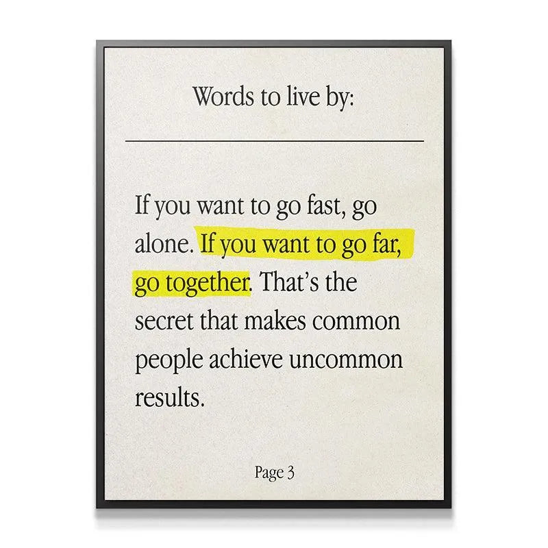 Full overhead shot of the minimalist motivational poster titled 'Go Together' on a crisp white background.