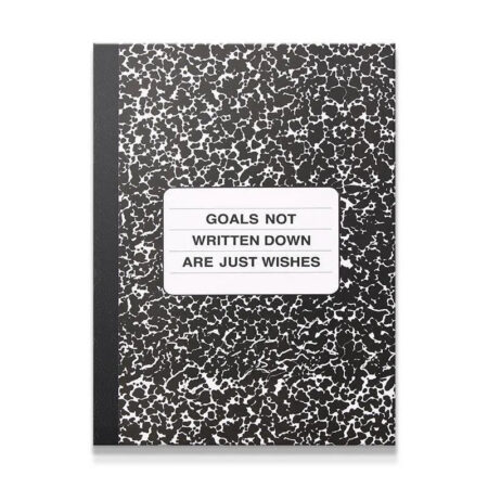 Full front view of the motivational Goals Composition Notebook on a clean white background.
