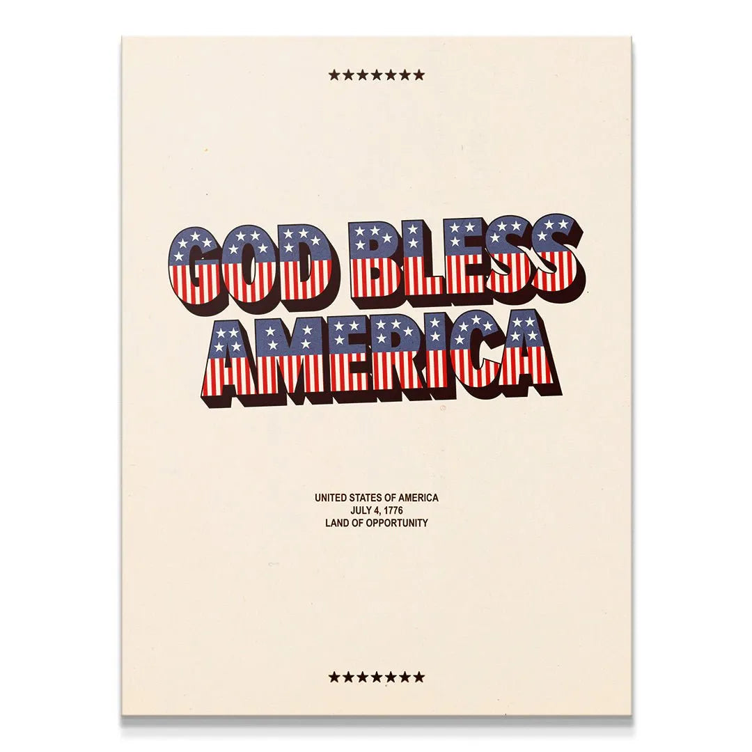 Full vertical shot of the God Bless America - Type Poster showcasing the vintage cream background.
