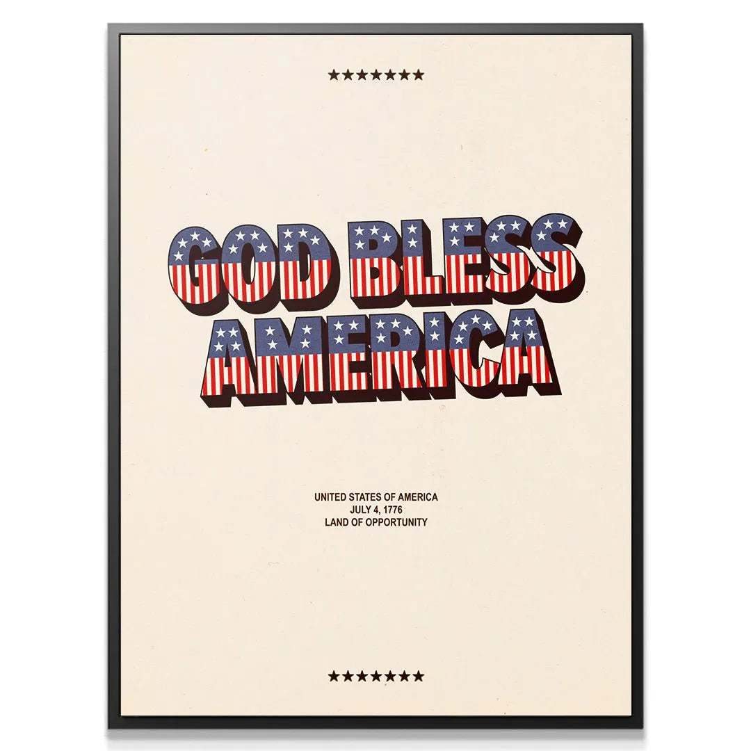 Close-up detail of the star and stripe filling inside the 'GOD BLESS' letters on the God Bless America - Type Poster.
