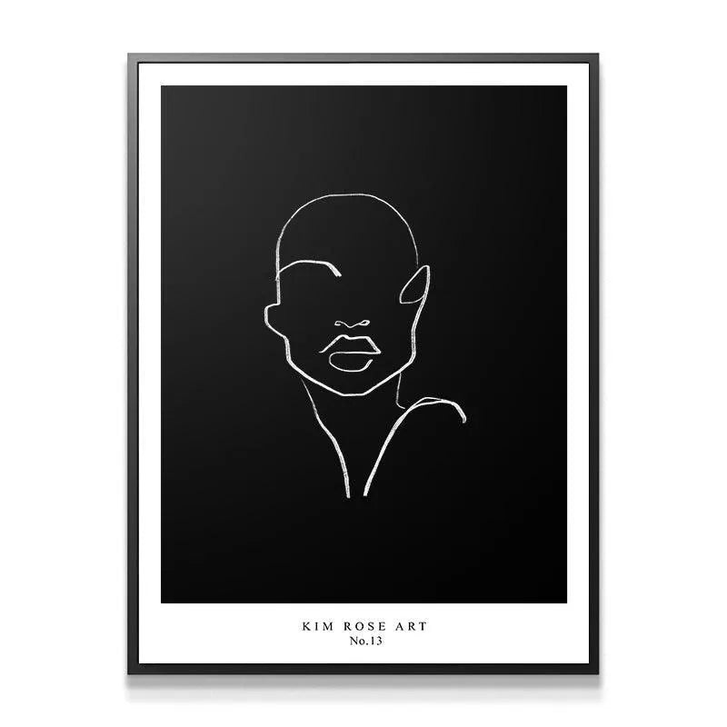 Close-up detail showing the crisp white line work and the distinctive contours of the lips in the Goddess - Black print.