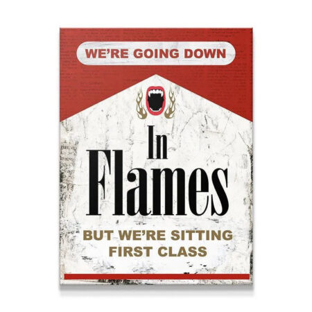 Close-up detail of the screaming mouth and flames graphic on the Going Down In Flames poster.