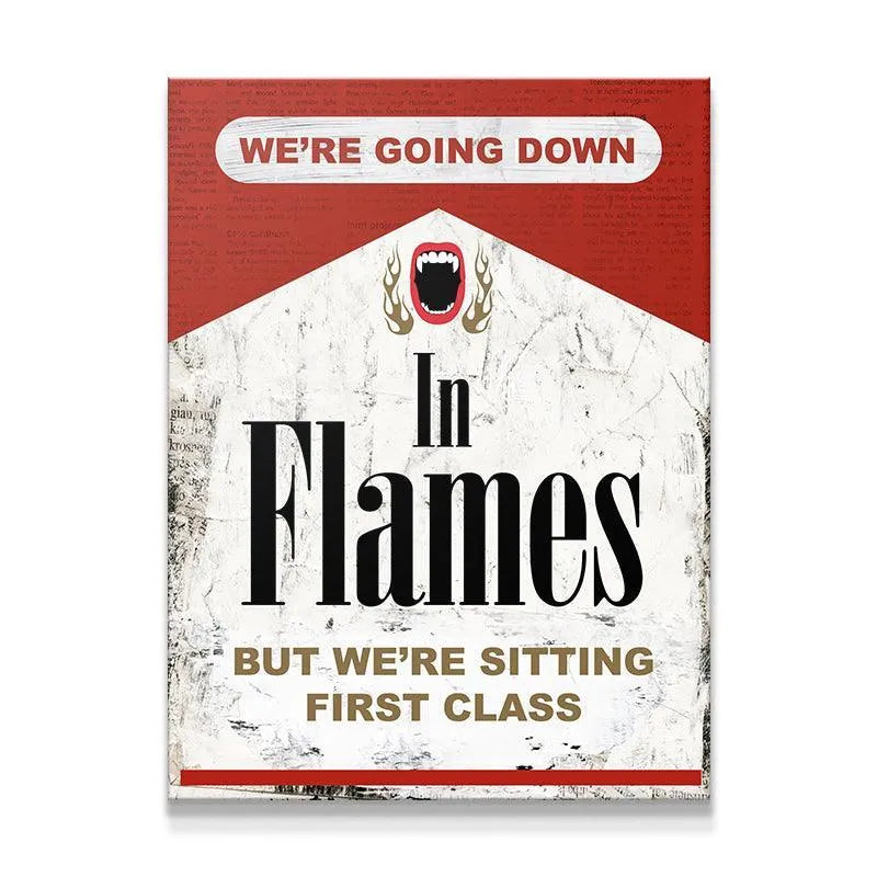 Close-up detail of the screaming mouth and flames graphic on the Going Down In Flames poster.