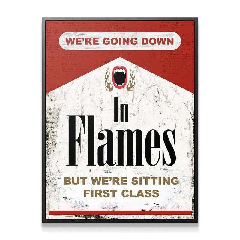 Full square frontal view of the highly textured Going Down In Flames canvas print, showing distressed finish.