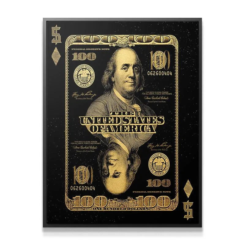 Vertical full view of the Black and Gold Card modern currency art print for wall display.