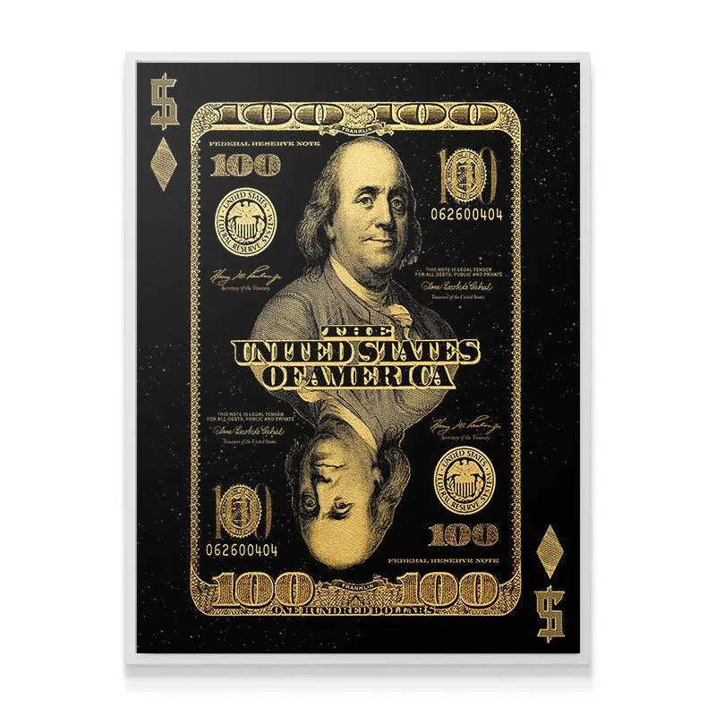 Lifestyle shot of the large format GOLD CARD hanging prominently in a minimalist living room setting.