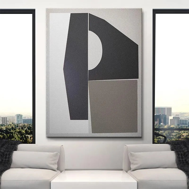 Gold Geo artwork displayed horizontally in a minimalist living room setting.