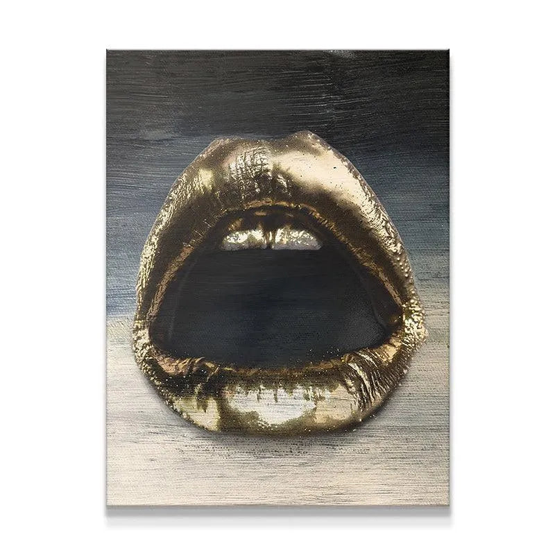 Close-up texture detail of the metallic paint on the Gold Lips Gradient artwork.