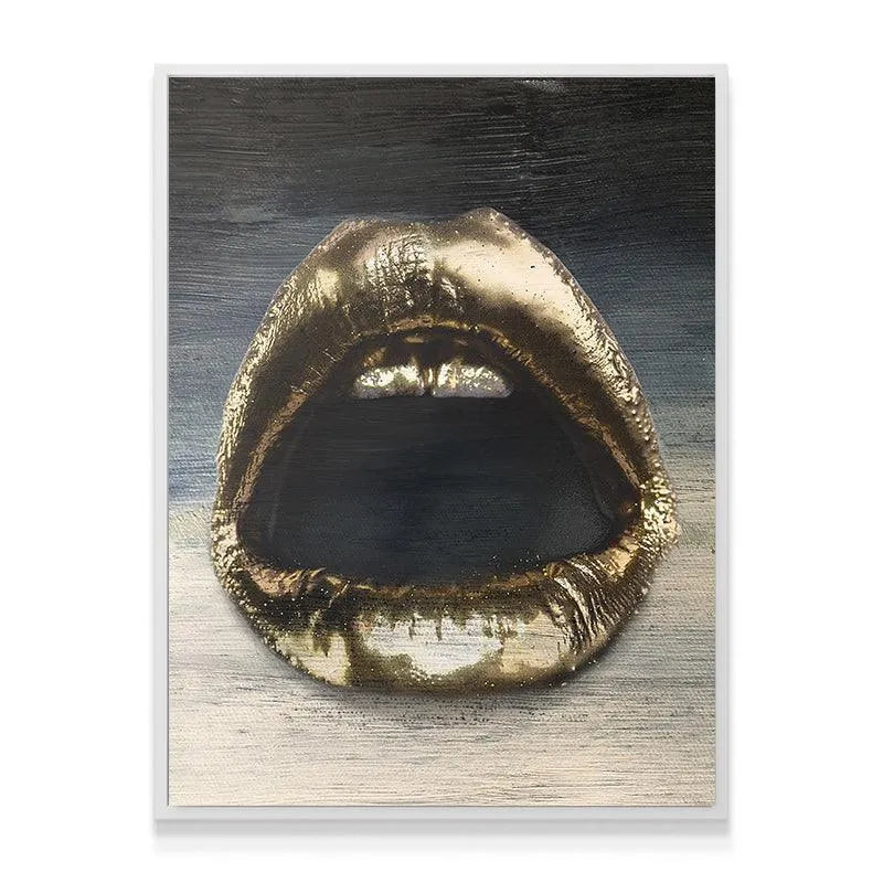 Angled shot of the luxury Gold Lips Gradient art piece emphasizing visual depth and texture.