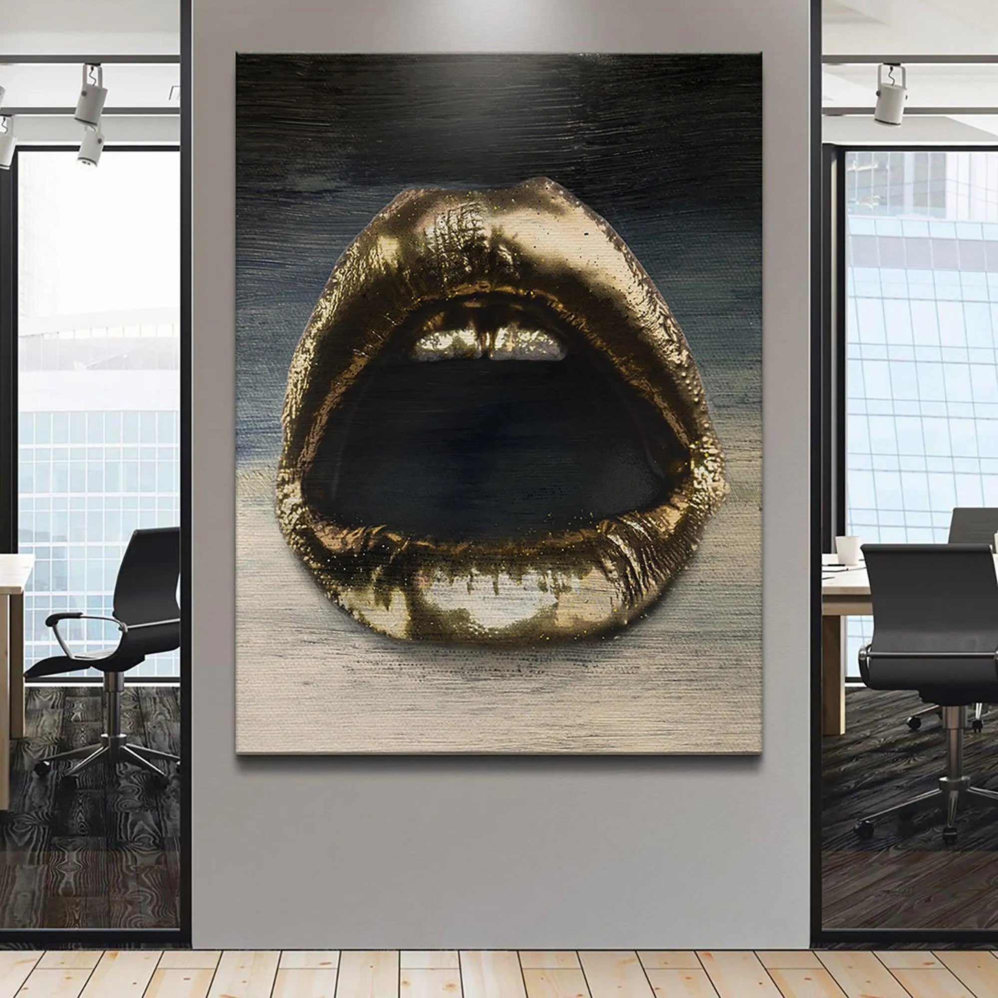 The lower portion showing the light grey gradient contrast in the Gold Lips Gradient painting.