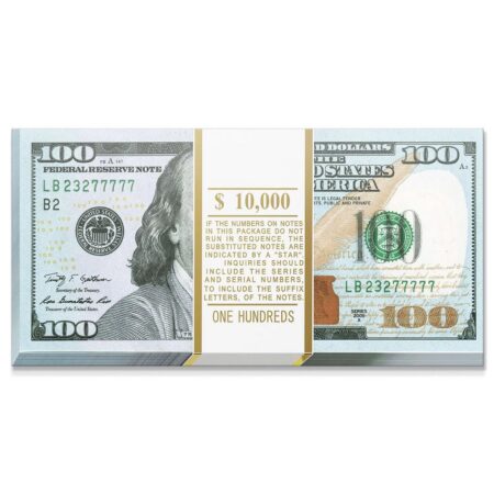 Close-up detail of the security features on the $100 bills in the Gold Stack.