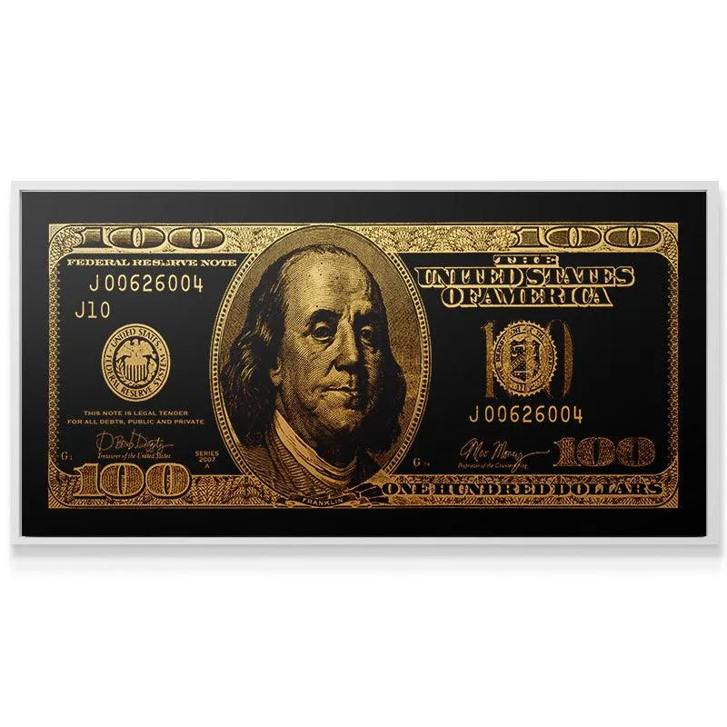 Lifestyle image showing the Gold Standard artwork mounted above a minimalist office desk.