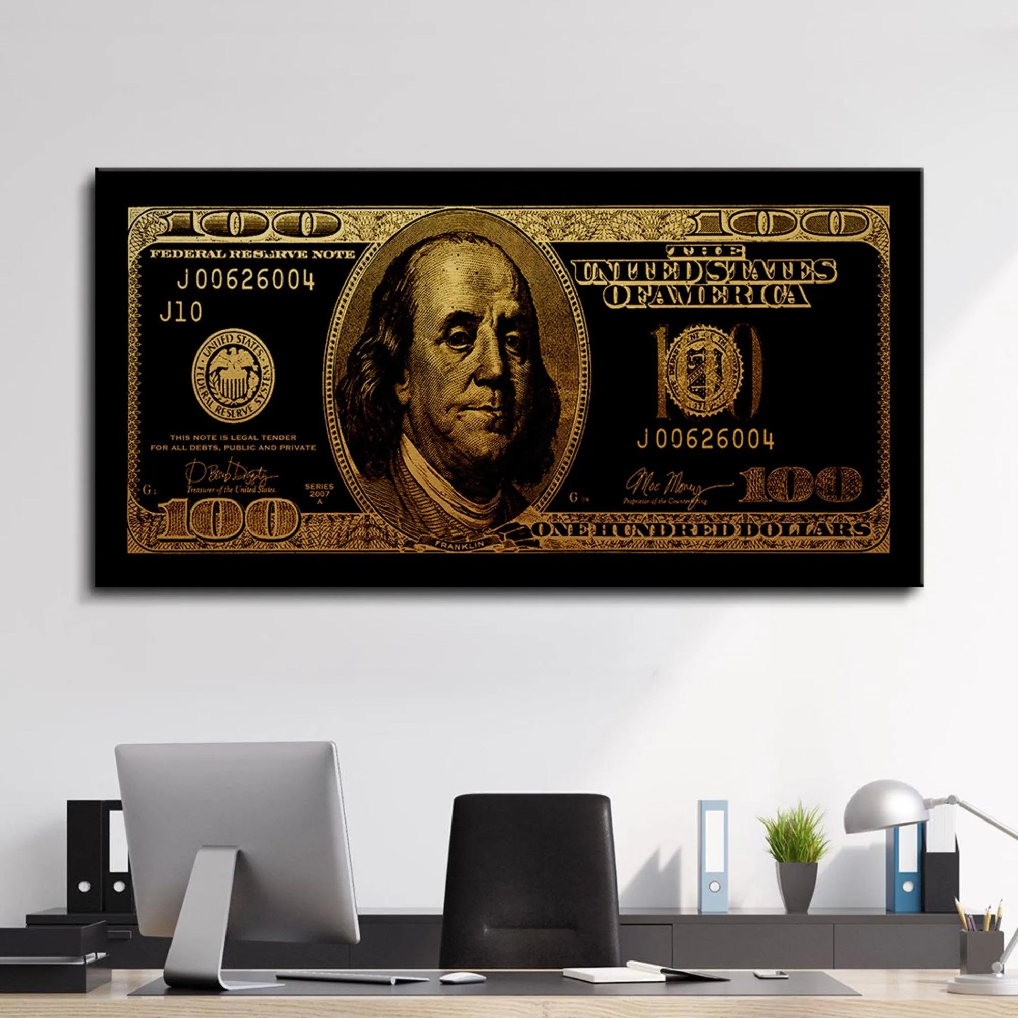 Corner detail showing the serial number J00626004 on the black and gold Gold Standard print.