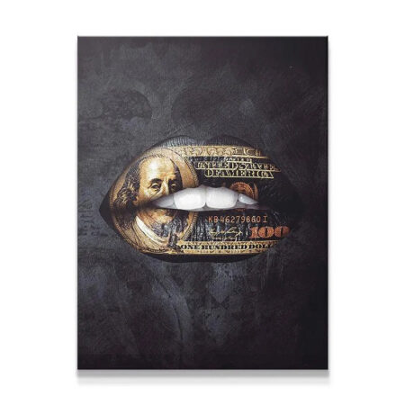 Full frontal view of the stunning Gold Standard Lips pop art canvas.