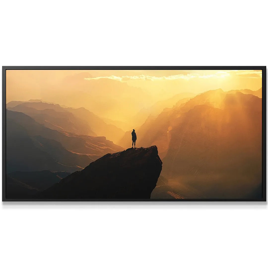Vibrant golden hour glow illuminating the layered landscape surrounding the Golden Cliff print.