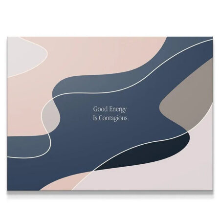 Abstract Good Energy wall art, full view showing navy, blush, and taupe organic shapes.