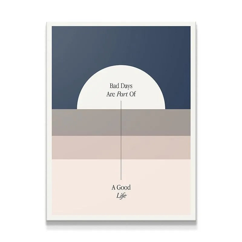 Close-up detail of the typographic alignment on the 'Good Life' minimalist poster.